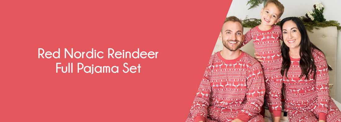  Red Nordic Reindeer Full Pajama Set