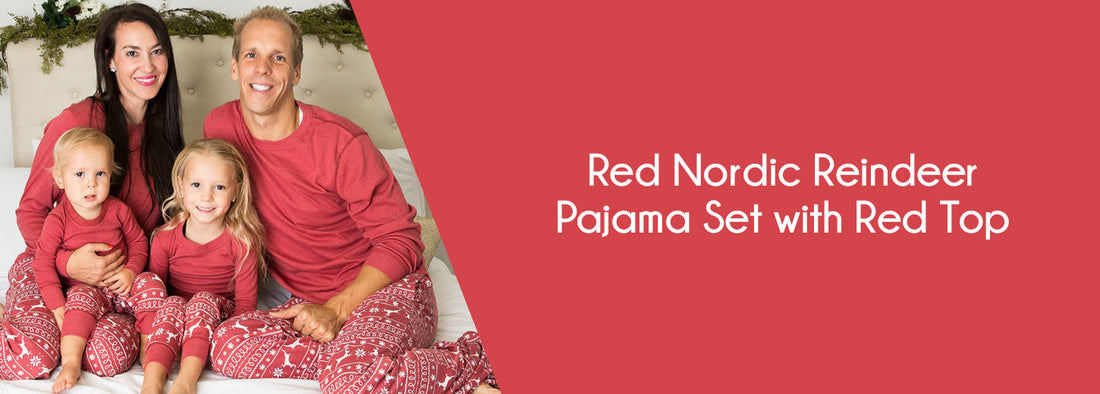  Red Nordic Reindeer Pajama Set with Red Top