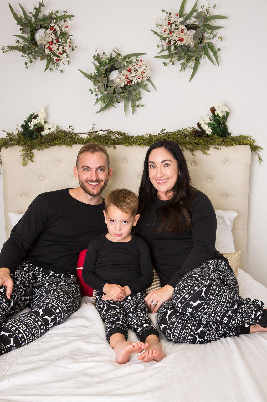  Black Nordic Reindeer Top Pajama Set