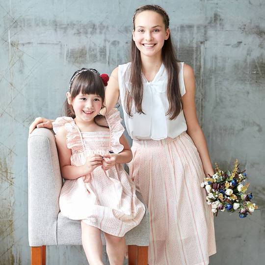 DELILAH - Blush Pink Striped Flutter Sleeve Dress and Midi Skirt - Mommy and Me