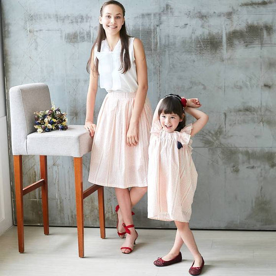 DELILAH - Blush Pink Striped Flutter Sleeve Dress and Midi Skirt - Mommy and Me