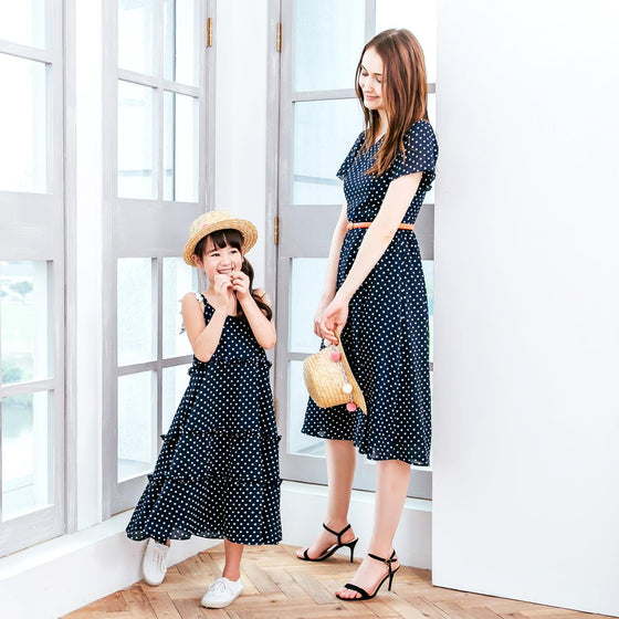 Mara Navy Polka Dot Vintage Cut Dress - Mommy and Me