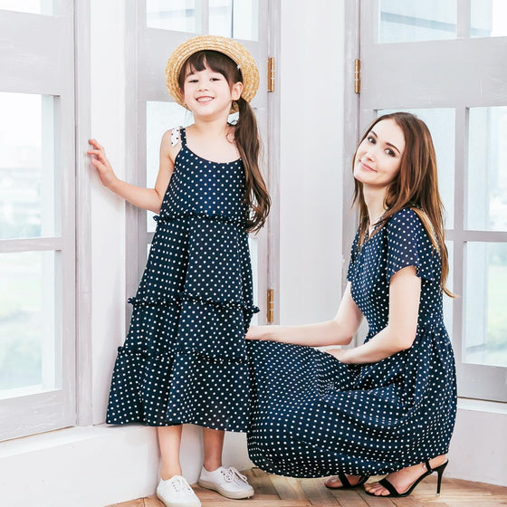 Mara Navy Polka Dot Vintage Cut Dress - Mommy and Me