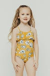 CASSIDY Mommy and Me Swimsuit - Yellow Floral Scoop Neck One Piece - Janela Bay