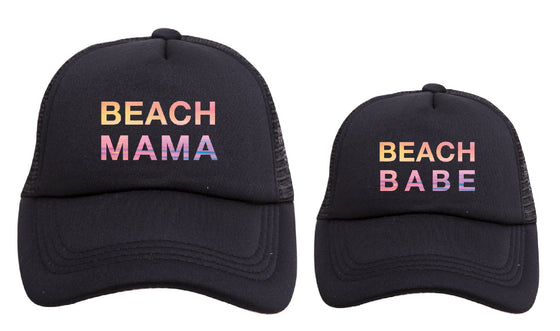 GIFT BOX : Beach Mama & Beach Babe Matching Trucker Hat Set
