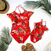  MAZIE Mommy and Me Swimsuit - Red Floral Ruffle One Piece - Janela Bay