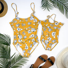  CASSIDY Mommy and Me Swimsuit - Yellow Floral Scoop Neck One Piece - Janela Bay