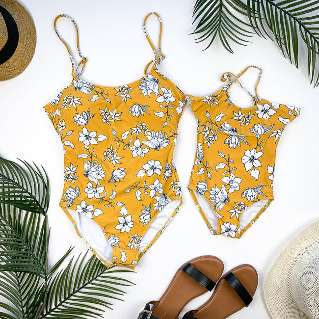 Cassidy Mommy And Me Swimsuit Yellow Floral Scoop Neck One Piece J