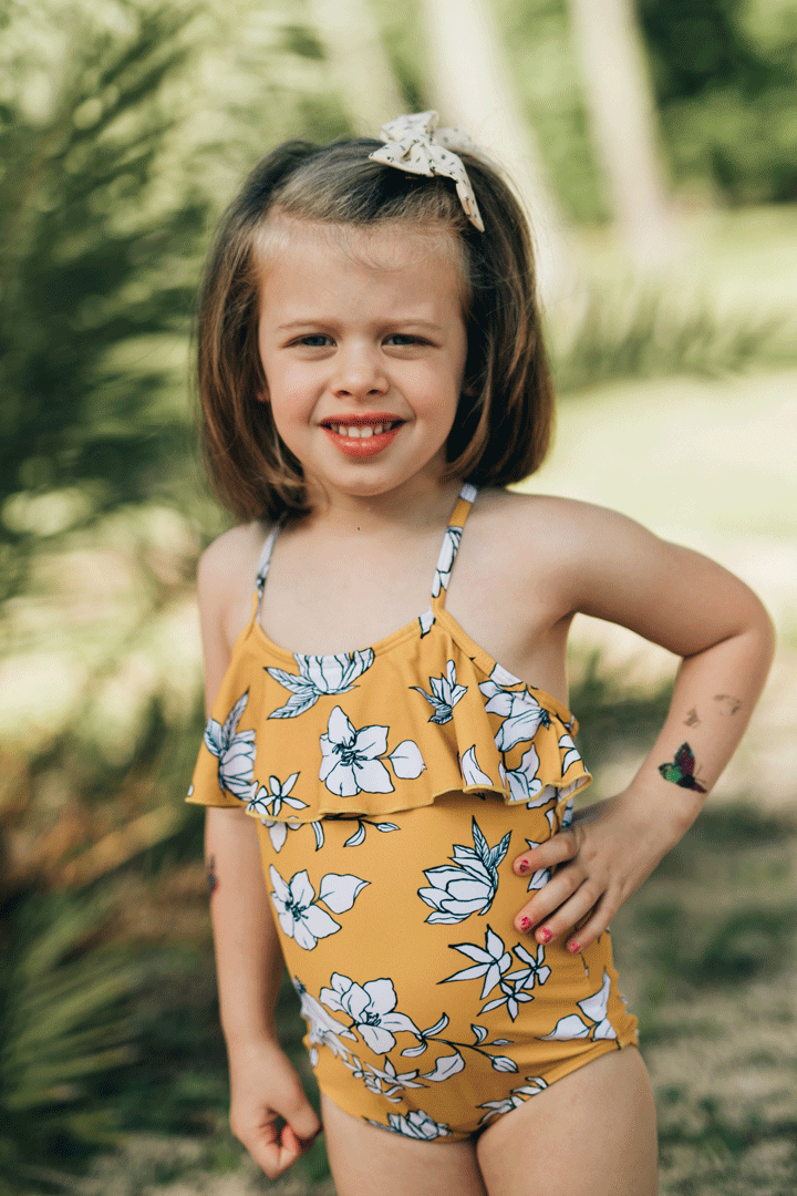 Cassidy Mommy And Me Swimsuit Yellow Floral Scoop Neck One Piece J