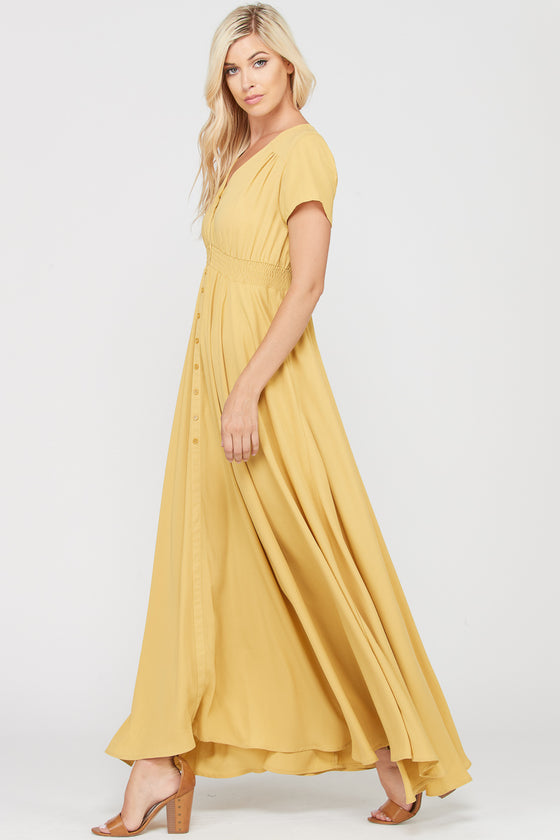 Geneva Waist Smoking Band Maxi Dress - Mustard Yellow (Nursing-friendly and maternity-friendly)