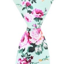  ST12 - Skinny Aqua Floral Neck Tie