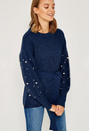 Stella Pearl Knit Tie-Front Sweater - Midnight (Juniors/Women)