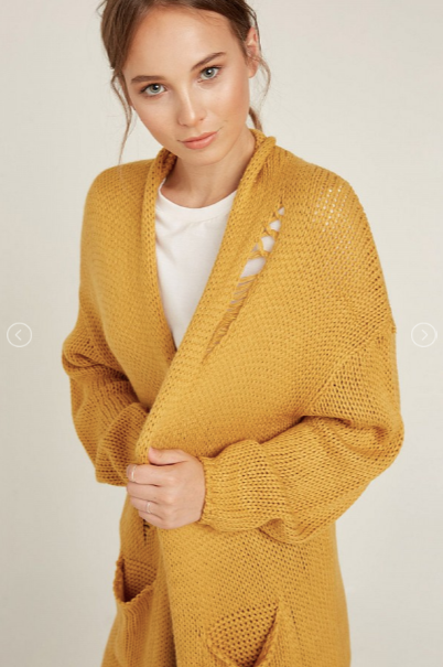 Marlene Distressed Knit Sweater Duster - Mustard