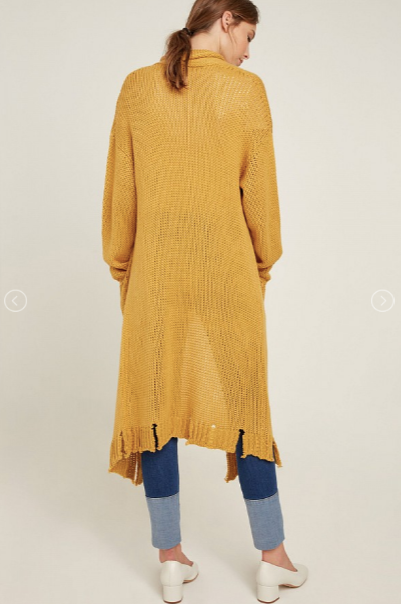 Marlene Distressed Knit Sweater Duster - Mustard