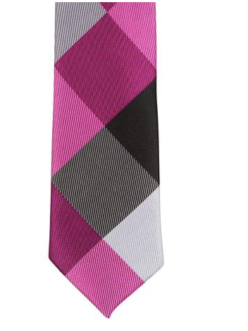 ST6 - Skinny Tie Pink/Black/White Diamond Plaid