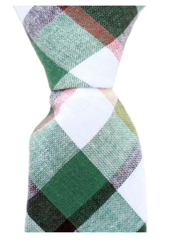 ST16 - Skinny Green/White/Tan Plaid Neck Tie