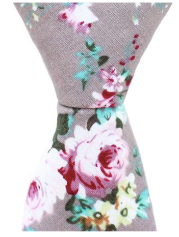ST14 - Skinny Gray Floral Neck Tie