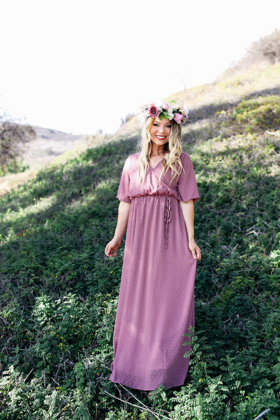 Jessie Chiffon Swiss Dot Maternity Wrap Dress - Mauve