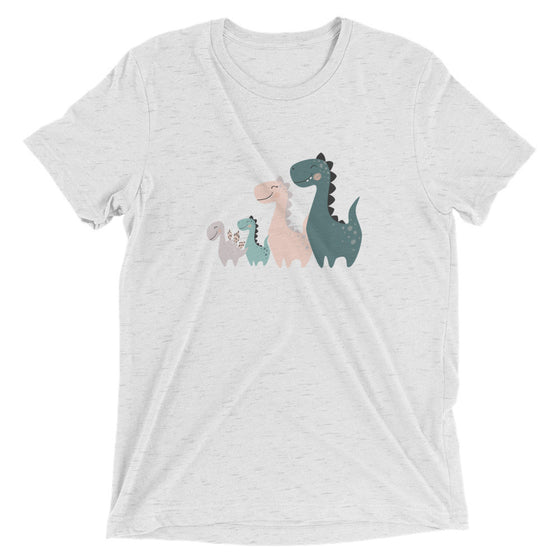 Dinosaur Family of 4 - Green and Pink Dinosaurs - Adult Unisex Short Sleeve T-shirt - Matching Family Shirts