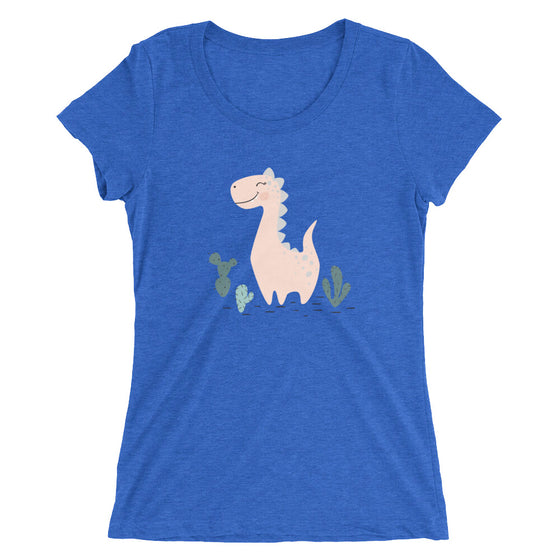 Blush Pink Dinosaur - Fitted Ladies Short Sleeve T-shirt